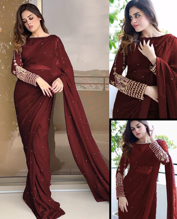 Embroidery Stitched Saree