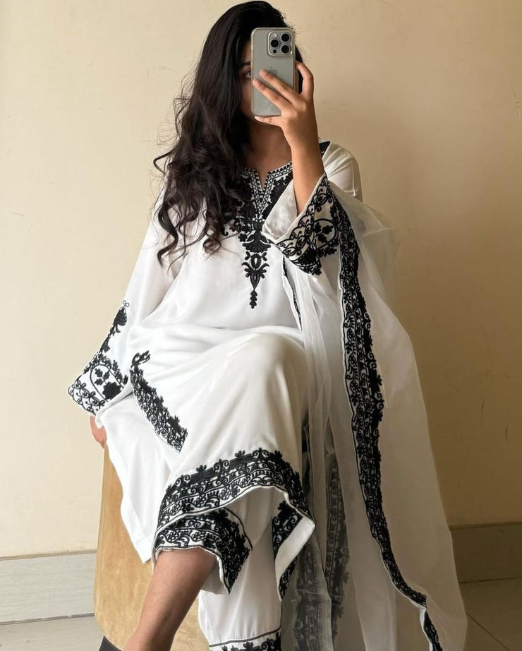 *New white kurta Black embroidery*