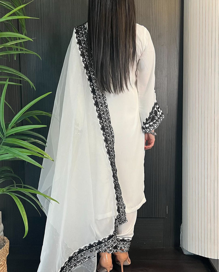 *New white kurta Black embroidery*
