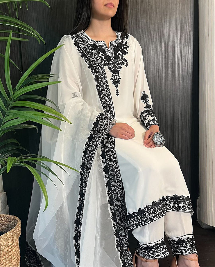 *New white kurta Black embroidery*