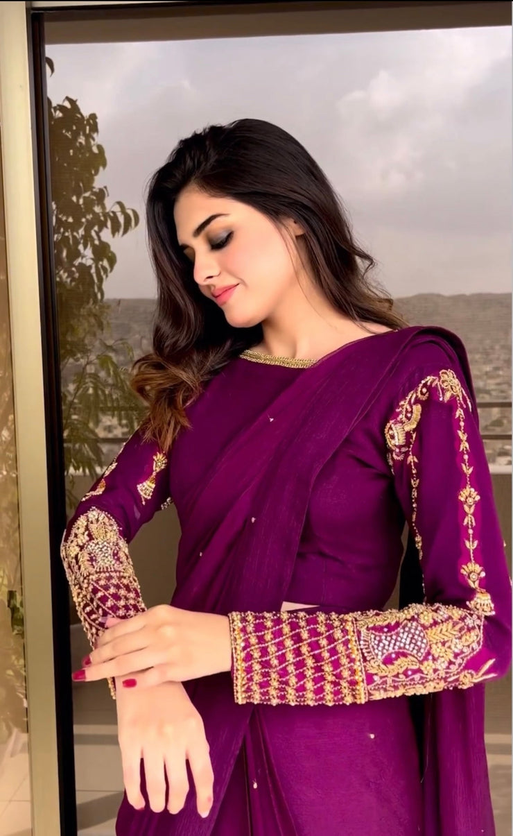 Embroidery Stitched Saree