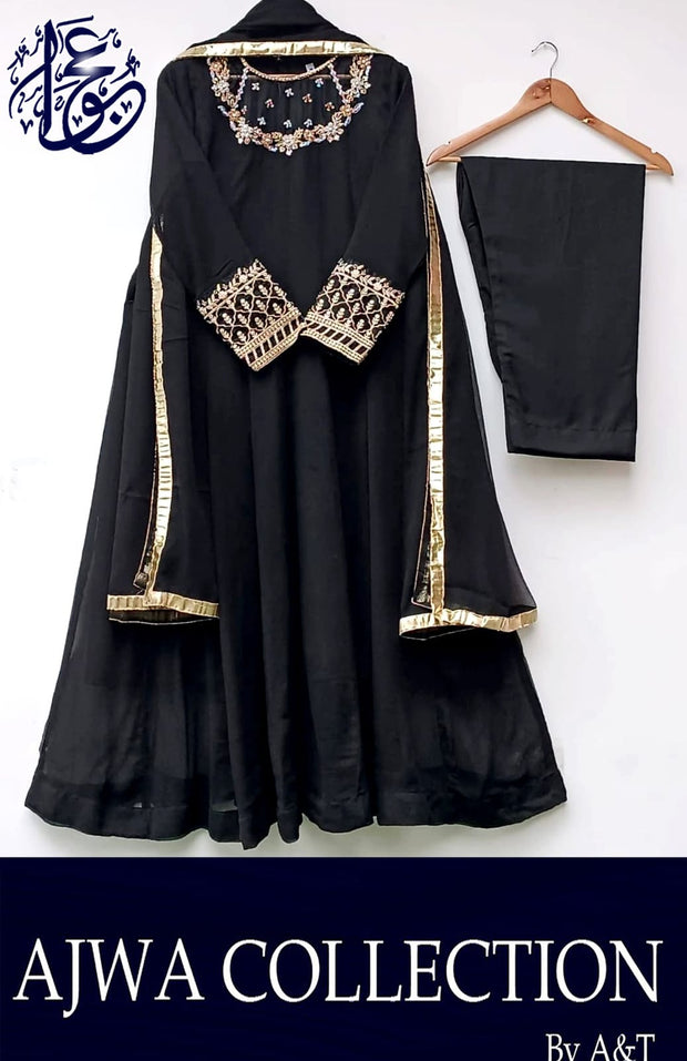 3Pcs Handwork And Embroidery On Neck, Sleeves Maxi With Lace Work Dupatta And Trouser