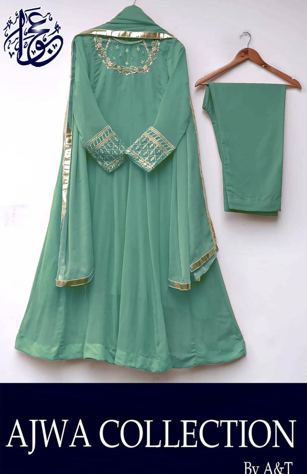 3Pcs Handwork And Embroidery On Neck, Sleeves Maxi With Lace Work Dupatta And Trouser