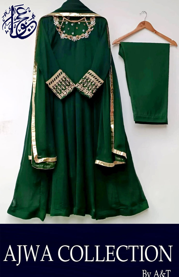 3Pcs Handwork And Embroidery On Neck, Sleeves Maxi With Lace Work Dupatta And Trouser