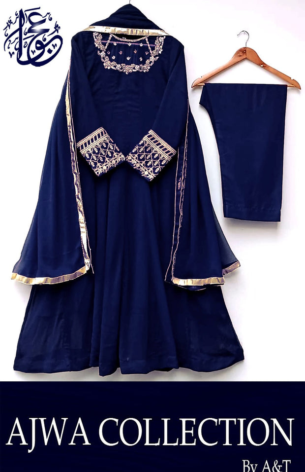 3Pcs Handwork And Embroidery On Neck, Sleeves Maxi With Lace Work Dupatta And Trouser