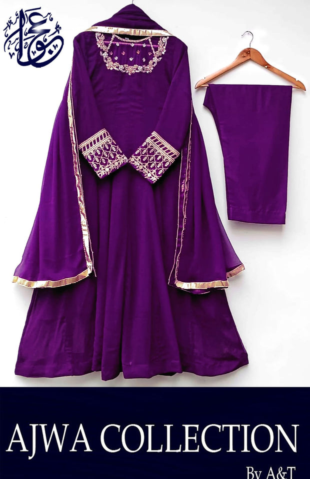 3Pcs Handwork And Embroidery On Neck, Sleeves Maxi With Lace Work Dupatta And Trouser