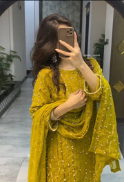 Frond And Back Both Side Heavy Sequence With Pearls Work On Shirt And Tassels,Lace Work On Sleeves,Shirt Border And Neck With Emb Dupatta 3Pcs