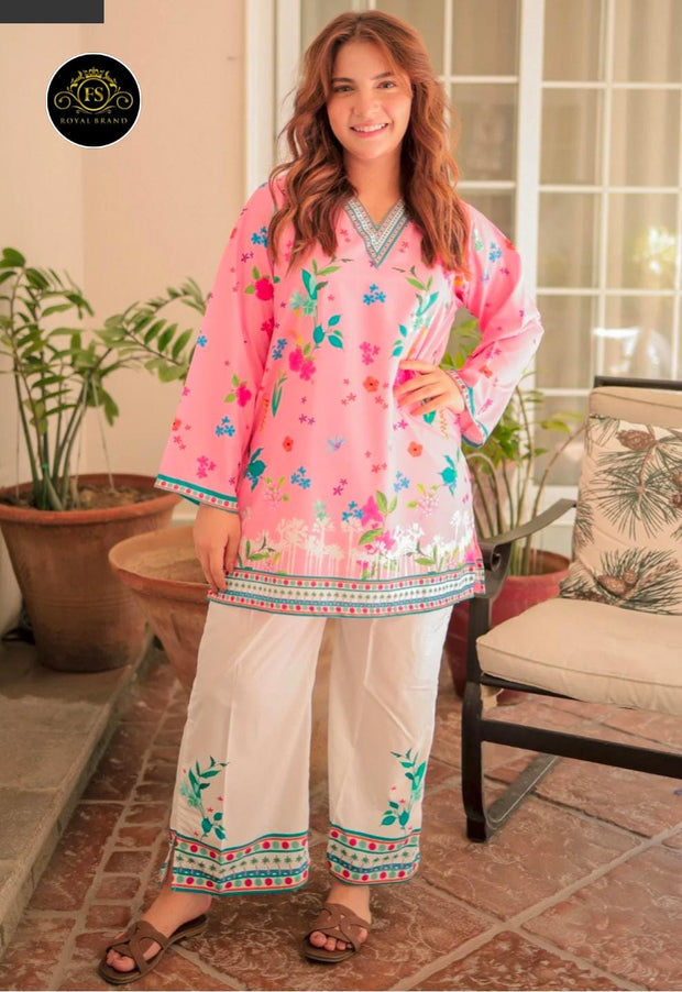 Front And Back Allover Digital Printed Swiss Lawn Cord Set 2Pcs