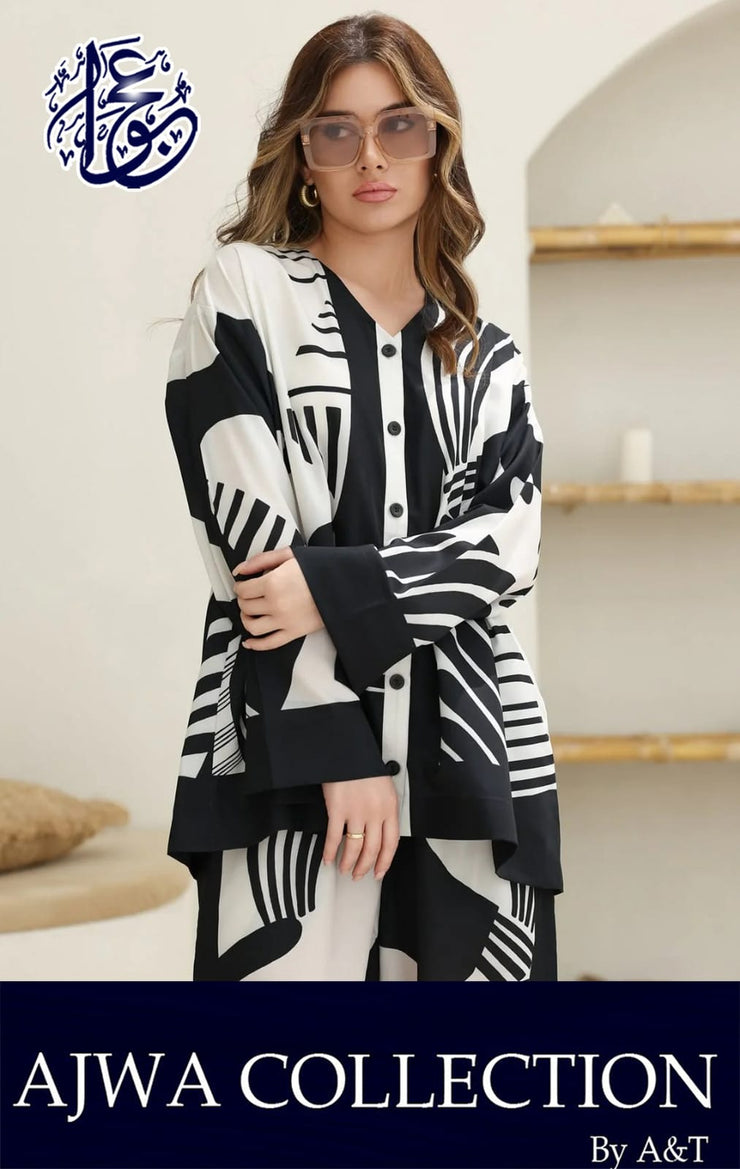 Kaaj Button Short Length  Printed Digital Shirt With Printed Flapper 2Pcs