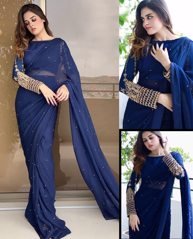 Embroidery Stitched Saree