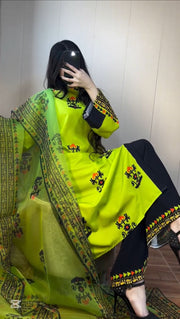 Vibrant 3pc Parrot Green Lawn Ensembles 💚